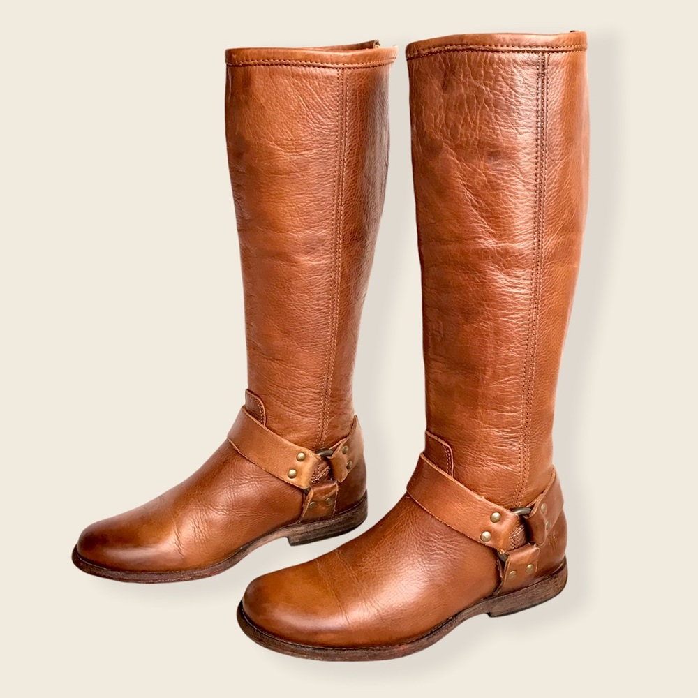 Frye Phillip Harness Cognac Leather Tall Boots - Picture 5 of 16